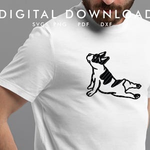 Cute Puppy Yoga, Boston Terrier SVG: Cut Files, Cricut, Silhouette, Vector, Laser Cut, DXF, Paper Cut, Clip Art, Digital Art, Printable
