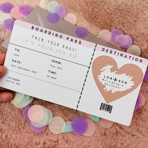 Hen Do Invite for Bride, Boarding Pass, Scratch Reveal Card, Hen Do Invite, Itinerary and Hen Do Details, Hen Party, Plane Ticket Invite