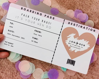 Hen Do Invite for Bride, Boarding Pass, Scratch Reveal Card, Hen Do Invite, Itinerary and Hen Do Details, Hen Party, Plane Ticket Invite