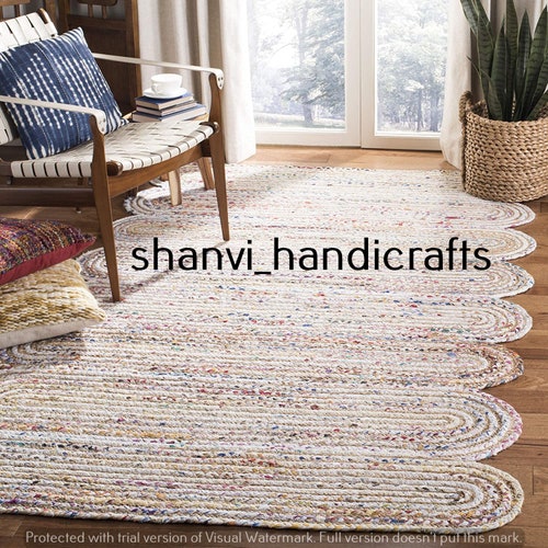 Hand Crafted Jute Cotton Area Rug Natural Fiber Vintage Eco Friendly Rug Farmhouse 2024 Indoor Beautiful Style for Living & Bedroom Braided Rug