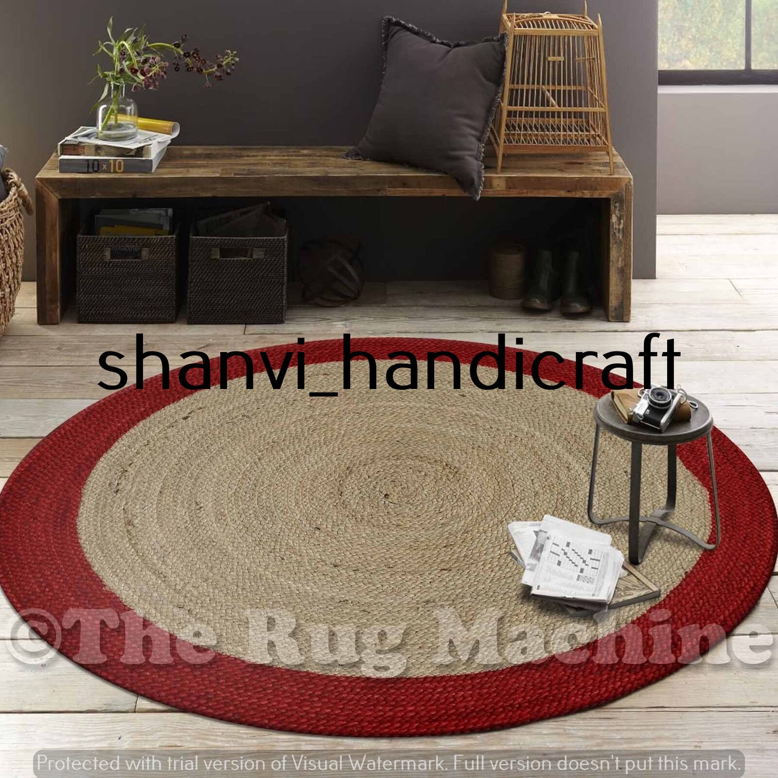 4x4, 5x5, 6x6 Jute Braided Round Rug With White Stripes Border, Natural  Fiber Rug, Handmade Rug, Round Rug for Living Room Décor Rugs 