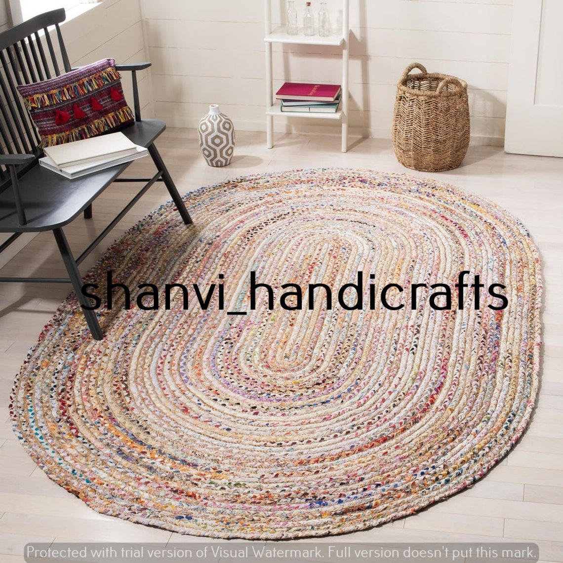Rug Oval Cotton Chindi Jute Hand Braided Area Rug for Dining - Etsy