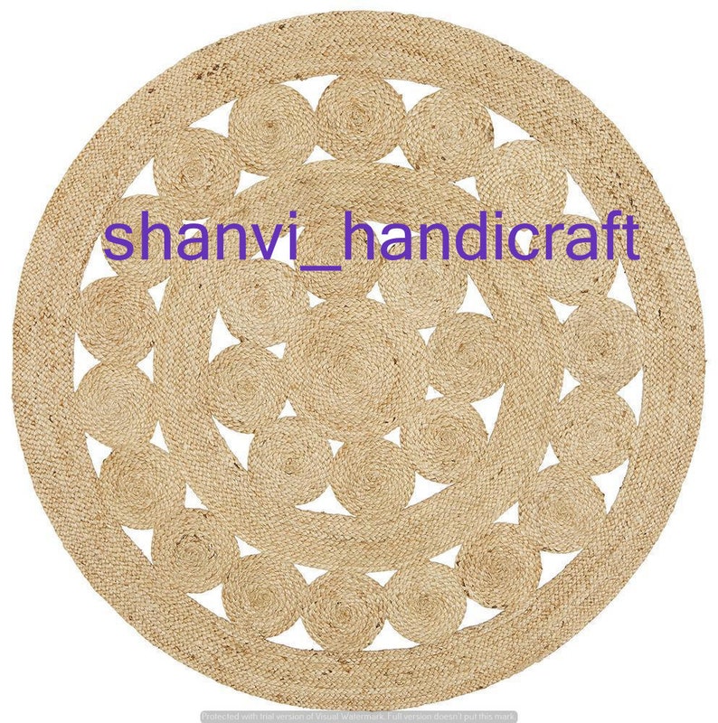 Handmade Rug 4x4 Jute Braided Round Rug Round Turkish Rug Natural Fiber Rug Hemp Rug