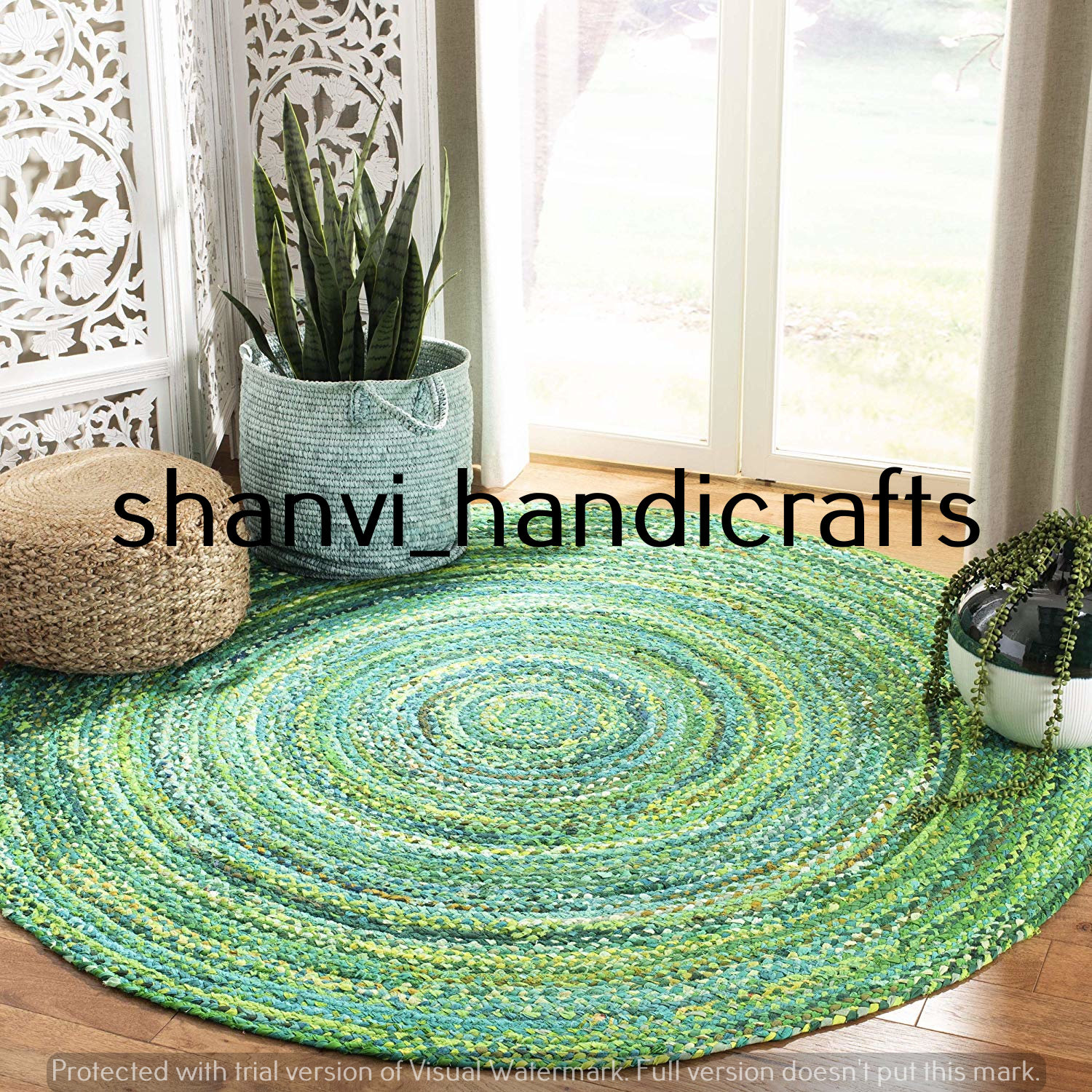 Hand Braided Bohemian Colorful Cotton Chindi Area Rug Home Decor