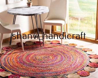 Boho trenzado Rug Jute Cotton Indoor Indian Jute Round rug home decoración RAG RUG Jute Rug Round rug mat rug alfombra alfombra decorativa alfombra