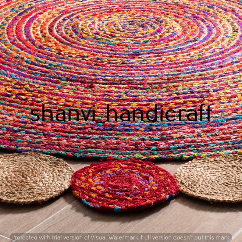 Bohemian Braided Rug Jute Cotton Indoor Indian Jute Round Rug Home