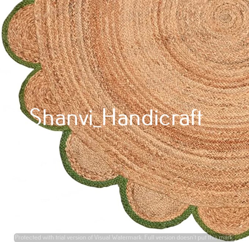 Handwoven Braided Scalloped Jute Rug, Living Room Decore Rugs, Hallway