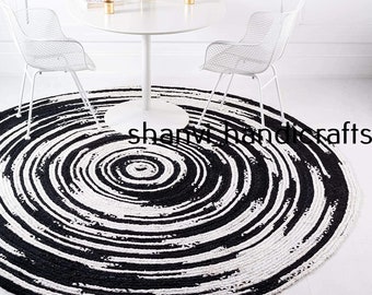 Multi-color Cotton Round Rugs With White and Black Handmade & Purely Yoga Mediation Rug Braided Beautiful Traditional Rugs Room Decor Carpet