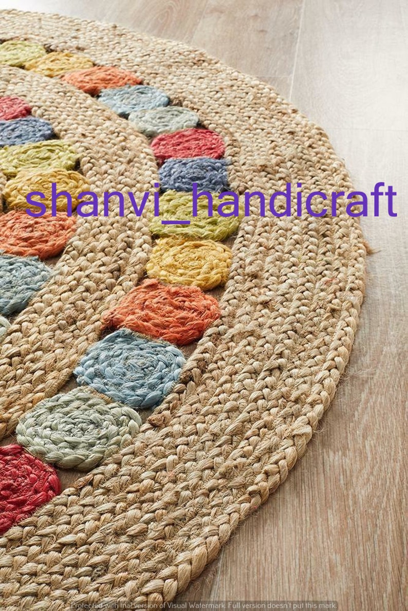 Hand Braided Bohemian Colorful Jute Area Rug Multi Color Home Decor ...