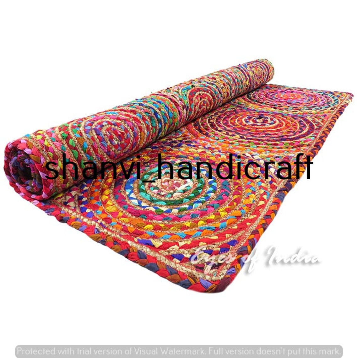 Buy Hand Braided Multi Color Cotton and Jute Area Rug Bohemian Floor Decor Multi Sizes Jute Rugs