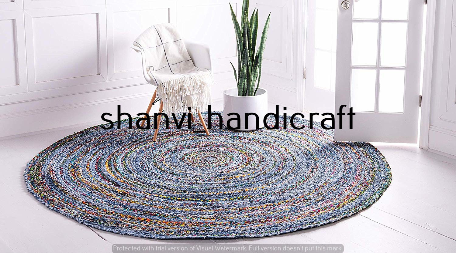 Multi Chindi Denim Braided Rug Bohemian Decor Indian Round Rug Home ...