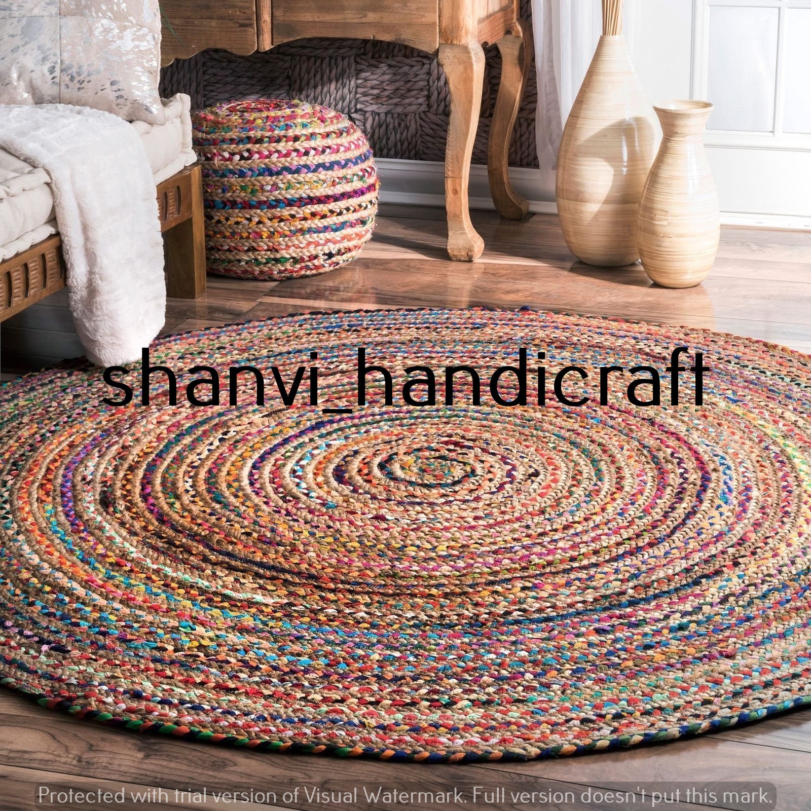 Braided Bohemian decor Indian Jute Round rug home decor rug | Etsy