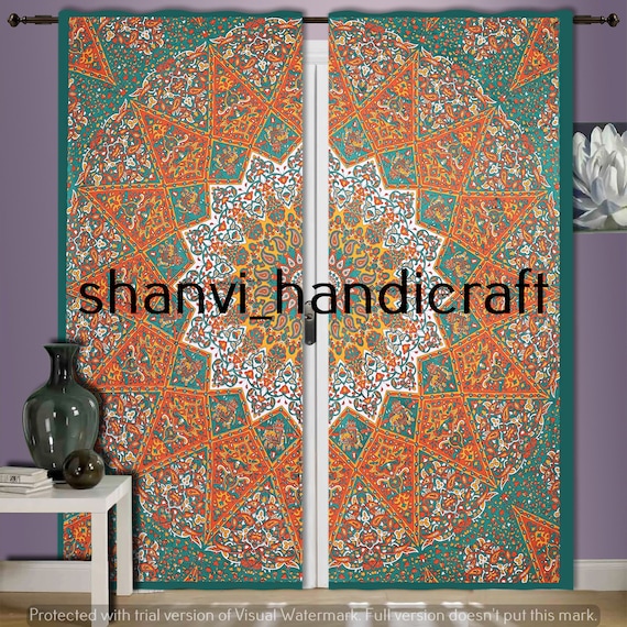 Indian Handmade Mandala Curtain Window Decor Wall Hanging Traditional Cotton Curtain Floral Design Curtain