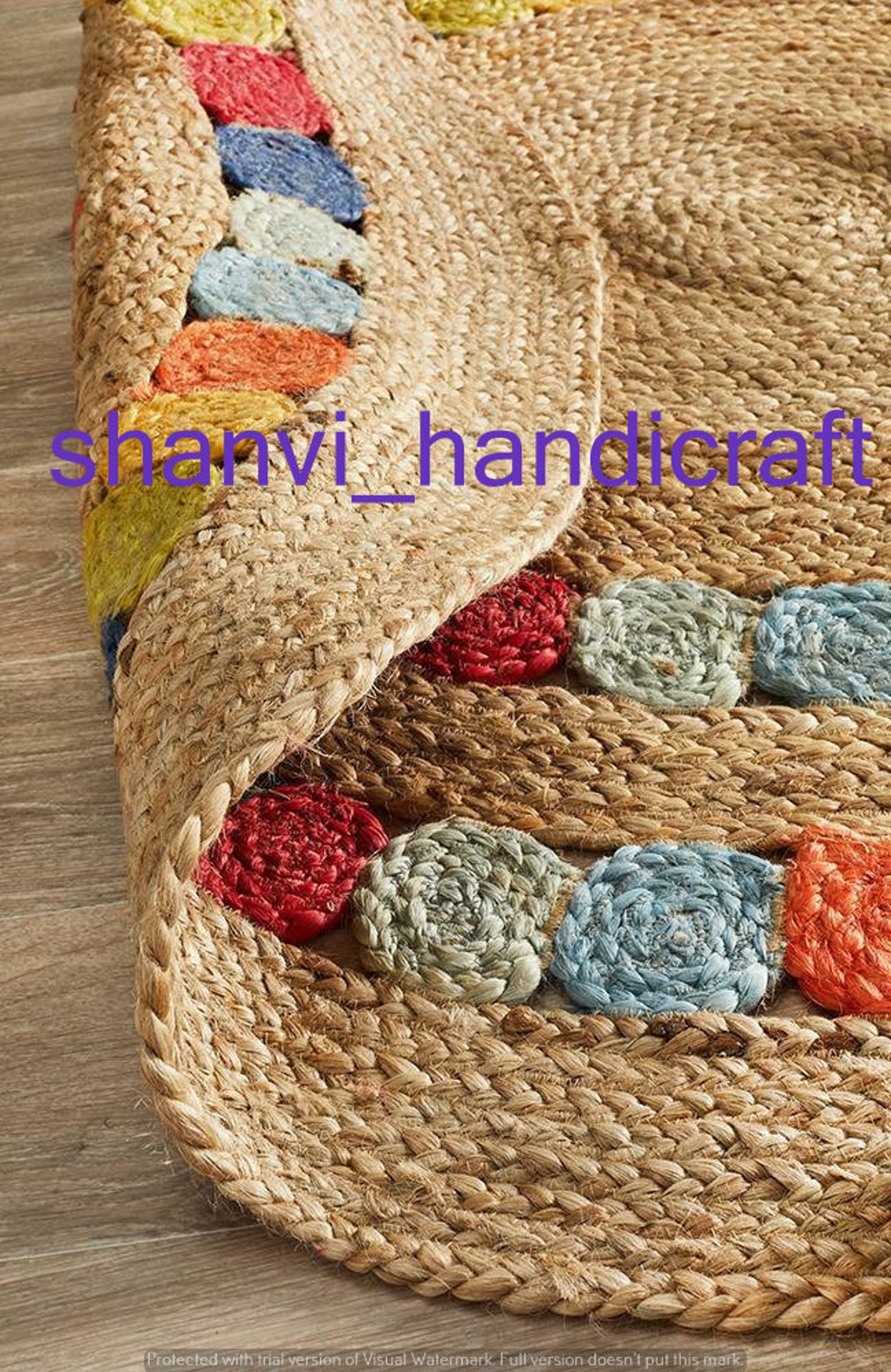 Hand Braided Bohemian Colorful Jute Area Rug Multi Color Home Decor ...