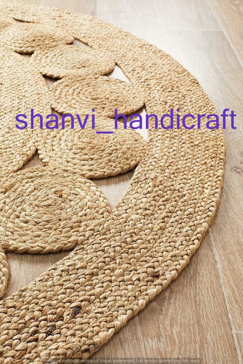 Handmade Rug 4x4 Jute Braided Round Rug Round Turkish Rug Natural Fiber Rug Hemp Rug