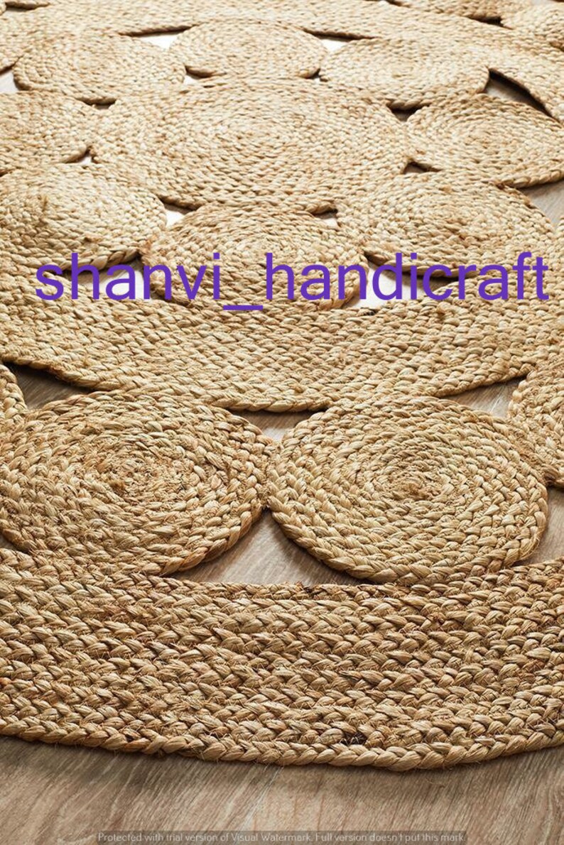 Handmade Rug 4x4 Jute Braided Round Rug Round Turkish Rug Natural Fiber Rug Hemp Rug