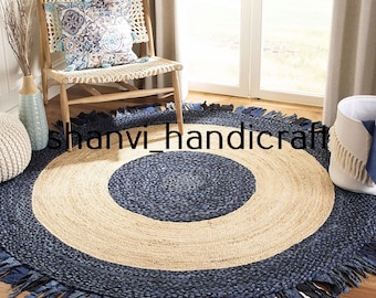 Braided Bohemian decor Indian Jute Cotton Round rug home decor RAG RUG Jute Rug Round meditation mat rug area rug floor rug Decorative rug