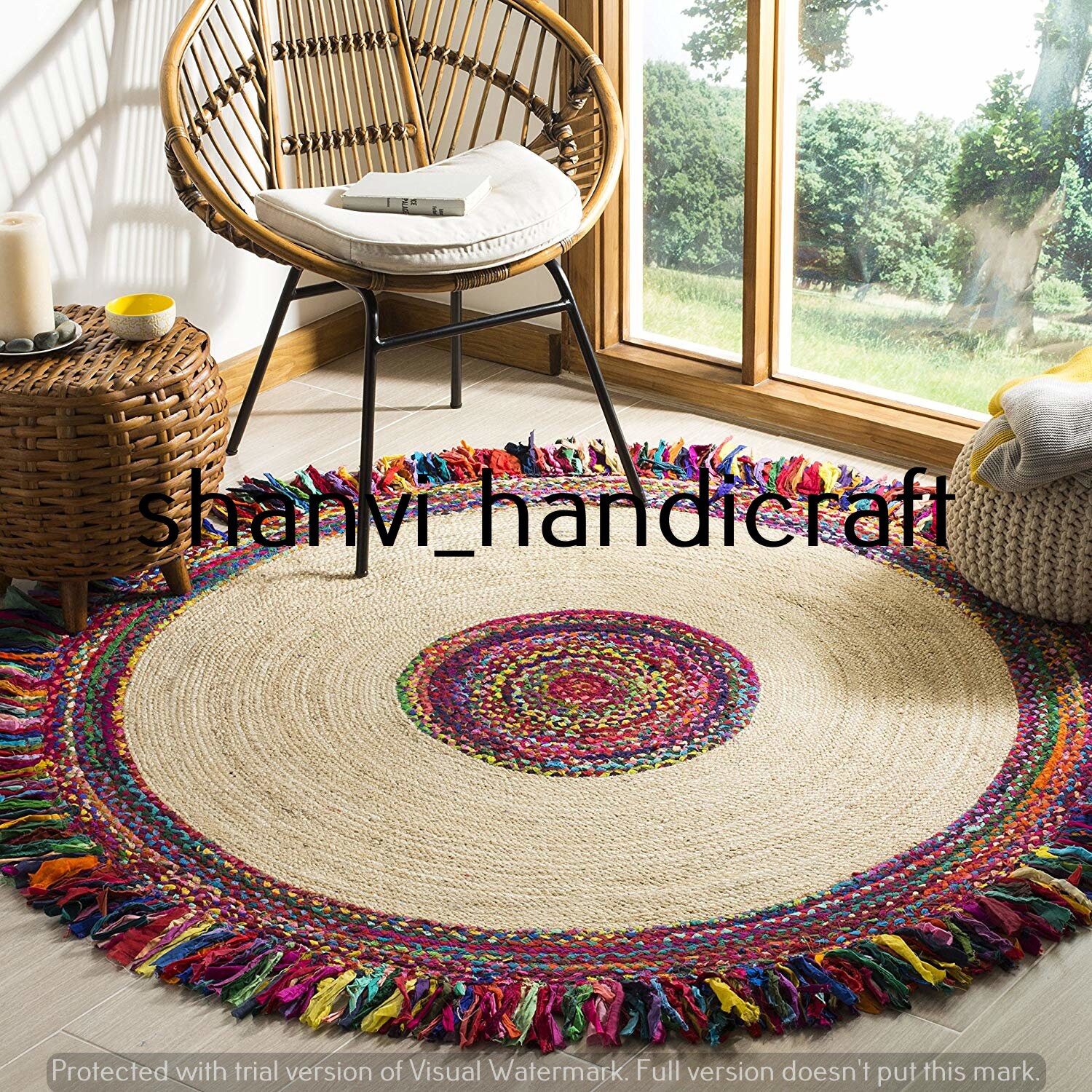 Braided Rug Jute Chindi Bohemian Decor Indian Jute Decorative Round Rug