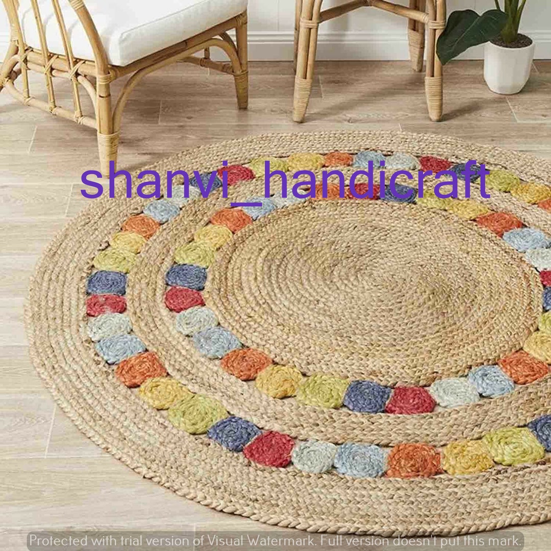 Hand Braided Bohemian Colorful Jute Area Rug Multi Color Home Decor ...