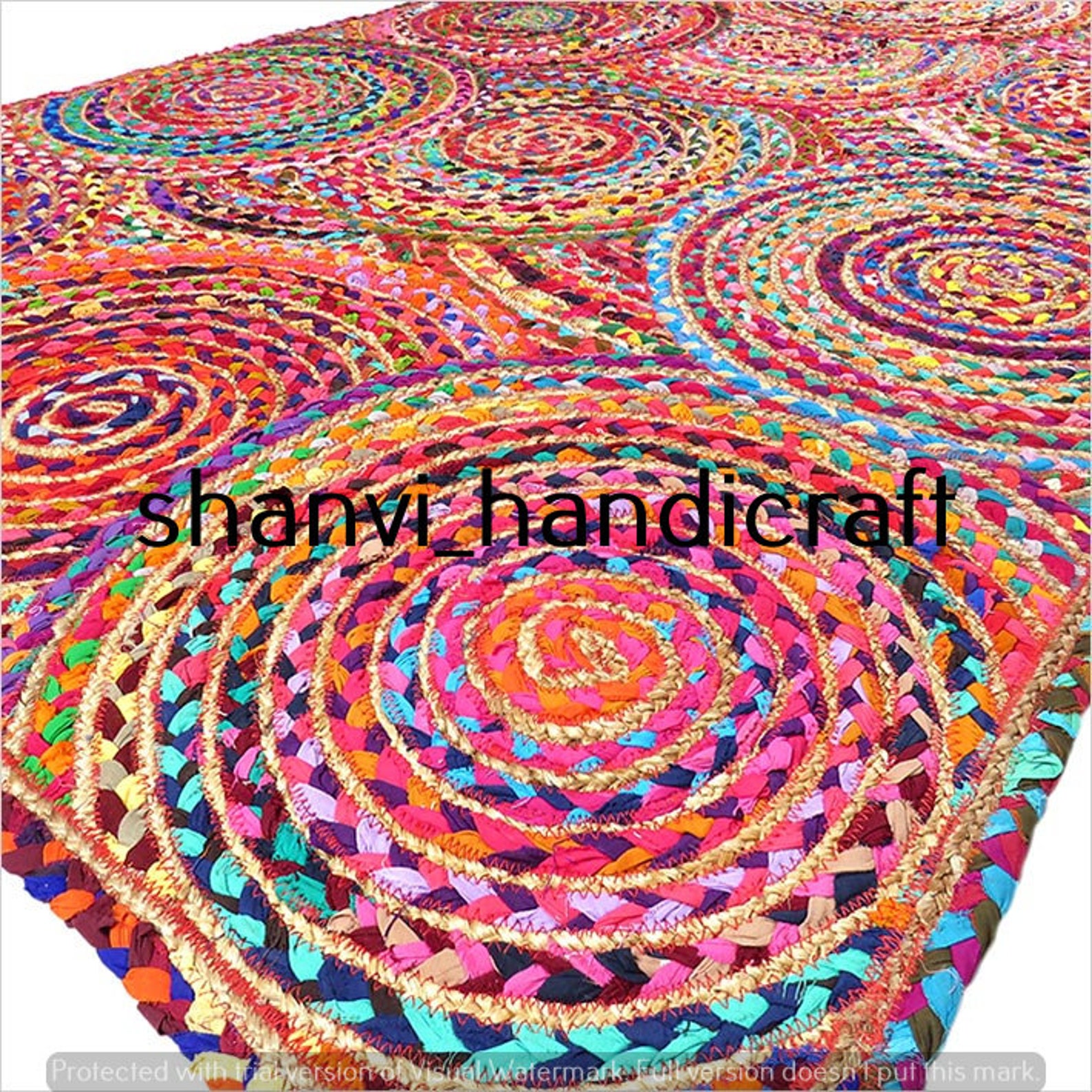 Buy Hand Braided Multi Color Cotton and Jute Area Rug Bohemian Floor Decor Multi Sizes Jute Rugs
