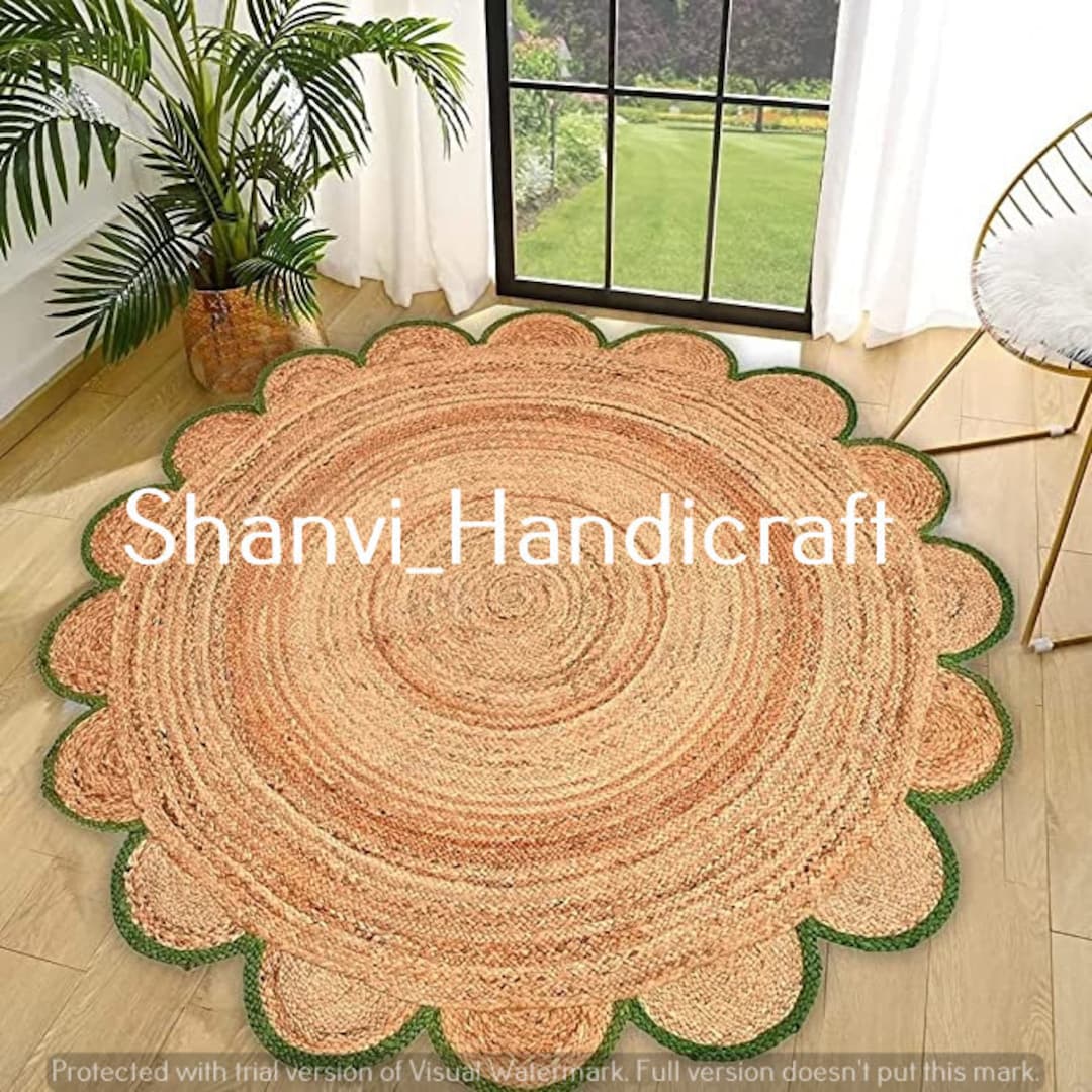 Handwoven Braided Scalloped Jute Rug, Living Room Decore Rugs, Hallway