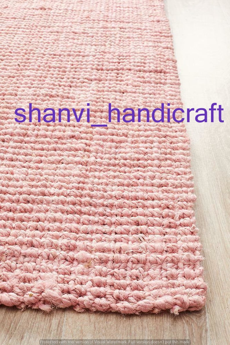 Indian Hand Woven Braided Jute Rug Rag Pink Color Floor Decor Rugs Natural Jute Area Rugs for