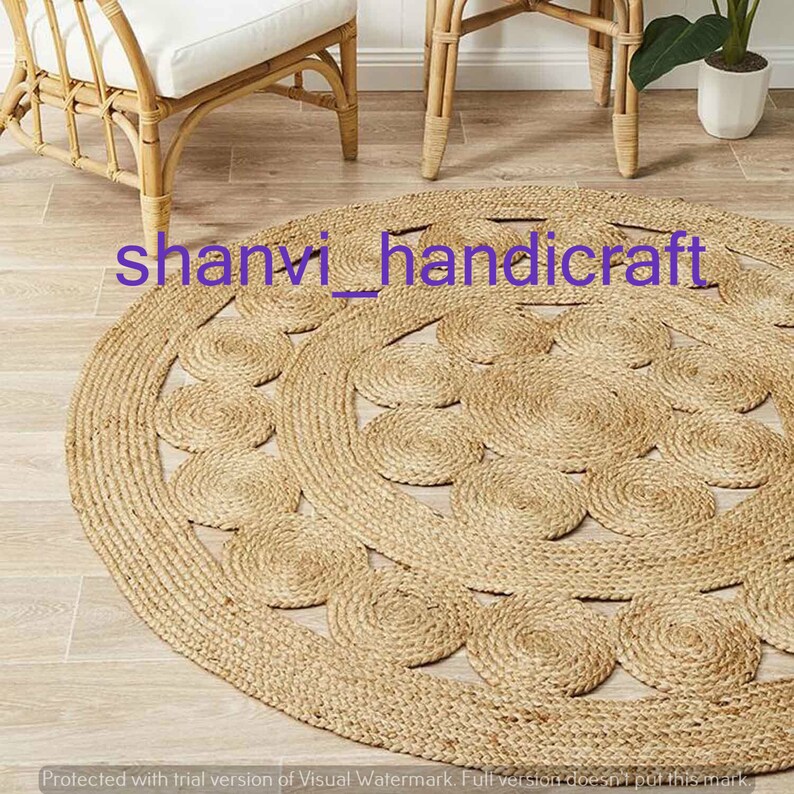 Handmade Rug 4x4 Jute Braided Round Rug Round Turkish Rug Natural Fiber Rug Hemp Rug