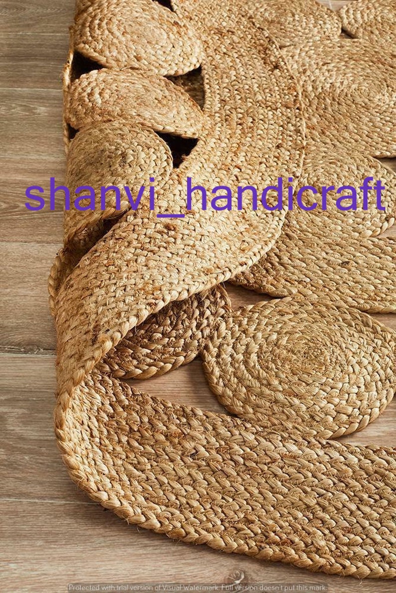 Handmade Rug 4x4 Jute Braided Round Rug Round Turkish Rug Natural Fiber Rug Hemp Rug