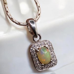Dainty Opal Necklace, Fire Opal Necklace, White Opal Pendant, Minimalist 925 Silver Necklace, October Birthstone Necklace, Gift For Women&#39;s