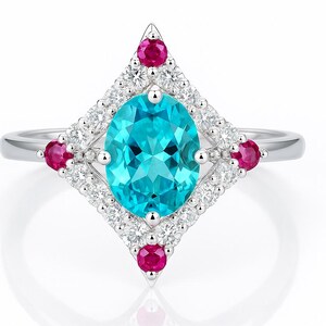 Oval Paraiba Tourmaline Engagement Ring, 925 Sterling Silver, Blue Green Gemstone Jewelry for Her