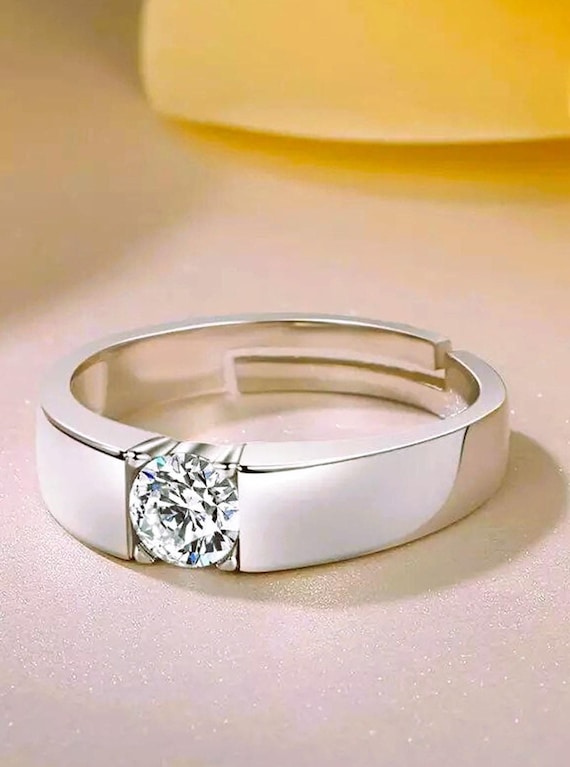 Minimalist Silver Engagement Ring – Round CZ Diamond Solitaire - Main Image