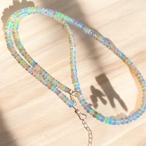 Natural Fire Opal Necklace for Women - October Birthstone Beaded Jewelry, AAA Ethiopian Opal, Handmade Gemstone Necklace