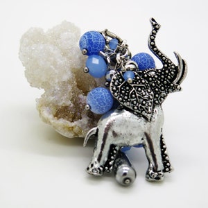 Elephant charm keyring / bag accessory handmade of natural stones, handicraft keychain / handbag pendant, under 15