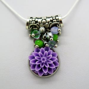 Purple flower charm pendant, flower necklace, drop necklace, floral pendant, Art deco small pendant, gift for Women, Mother, Wife, Daughter