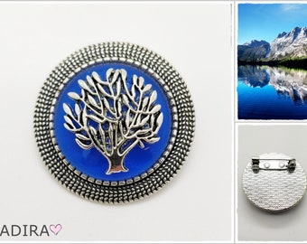 Royal blue tree of life brooch handmade of glass and metal details, unique round brooch with tree symbol, gift for lady, handcrafted jewelry