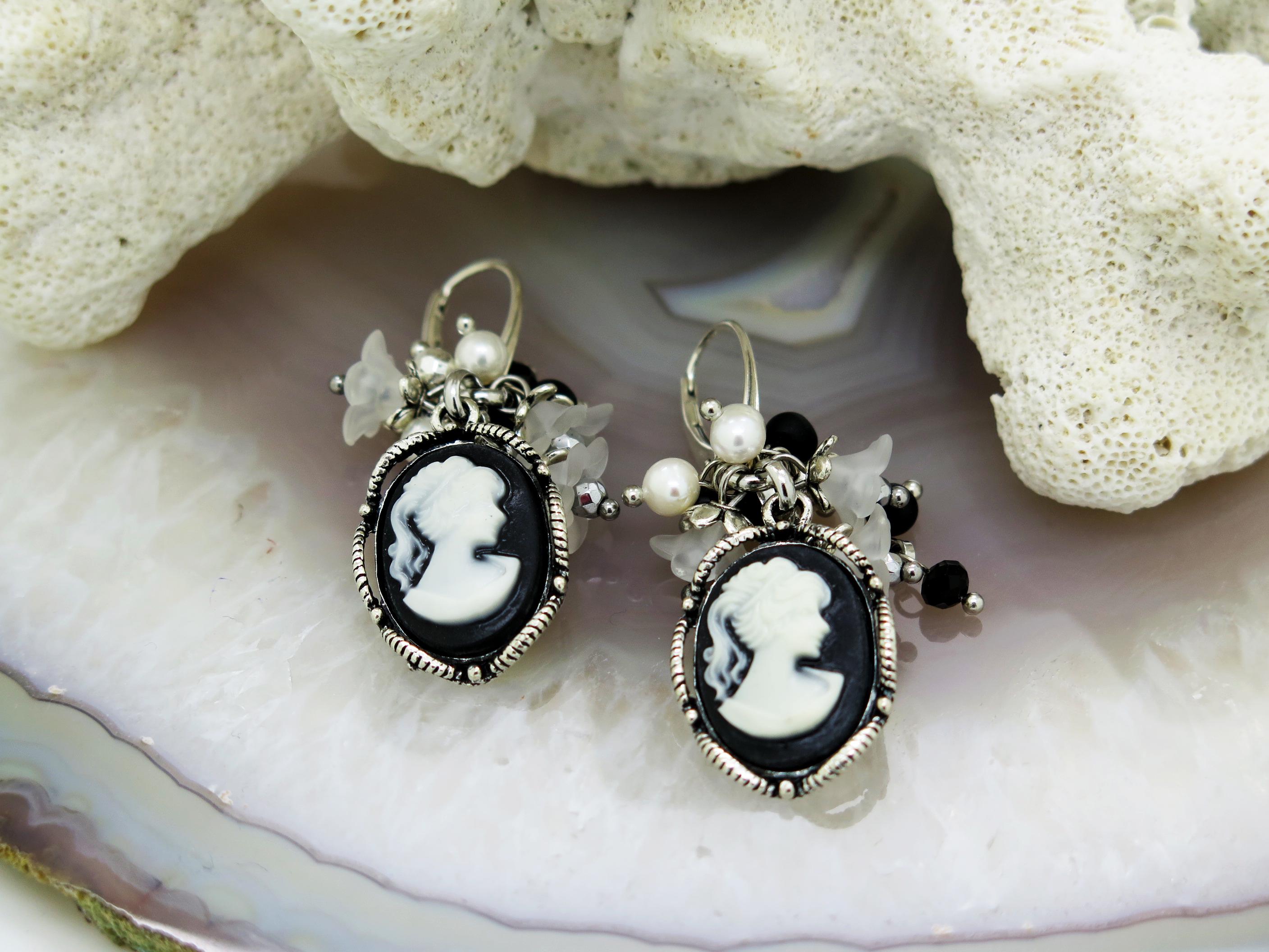 Boucles D’oreilles Argent 925 – Perle Baroque Et Camée Coquille – Neuf Avec étiquettes
