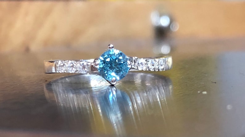 Blue Topaz Ring Silver Engagement Ring Topaz and Zircons Multistein Ring image 2
