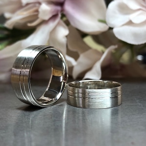 Wedding Rings Wedding Rings Set made of 925 silver Matt with two grooves