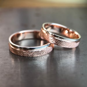 Match His and Hers Rose Gold Tungsten Rings With Meteorite And Wood  Inlay-Wood Wedding Bands