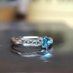 Blue Topaz Ring Silver Engagement Ring Topaz and Zircons Multistein Ring image 3