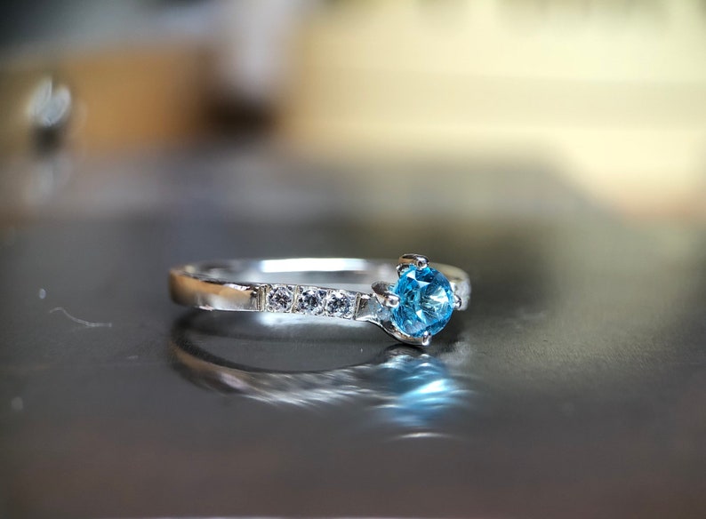 Blue Topaz Ring Silver Engagement Ring Topaz and Zircons Multistein Ring image 3