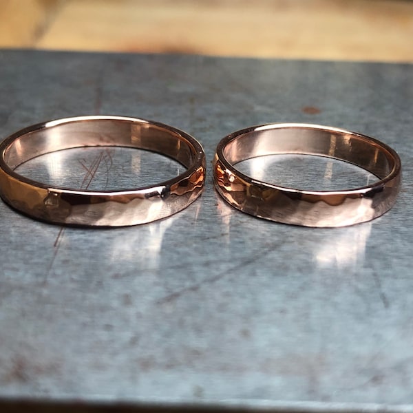 Wedding rings wedding rings set made of 750 rose gold 18K hammered surface