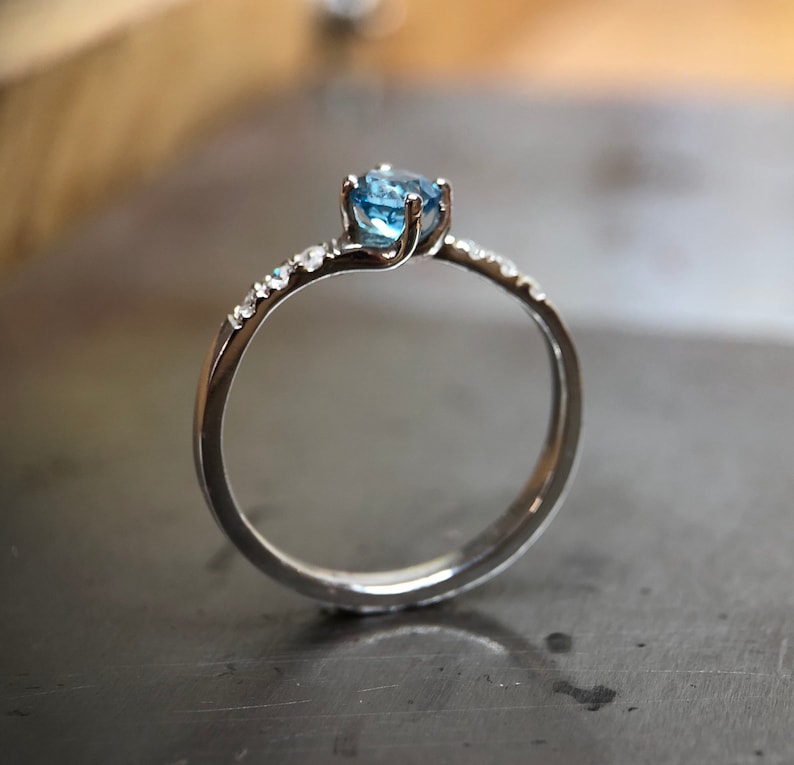 Blue Topaz Ring Silver Engagement Ring Topaz and Zircons Multistein Ring image 5