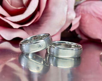 Wedding rings set Wedding rings set made of silver Matt surface with stone
