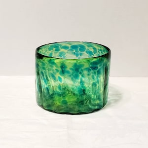 Beautiful Vintage Blue and Green Handblown Art Glass Bowl