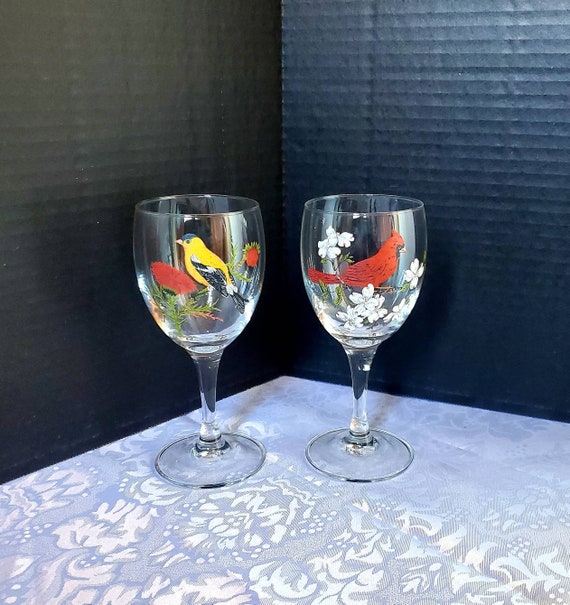 Rare Arcoroc France Bird Wine Glasses Set Of 2 Etsy