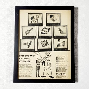Framed Vintage 1958 Popeye Advertisement King Features Syndicate Popeye Cartoon Toy Ad