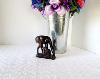 Vintage Hand Carved Wood Gazelle Figurine