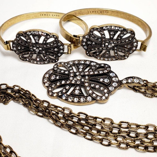 Vintage Jewel Kade Brass/Rhinestone Necklace and 2 Bracelets