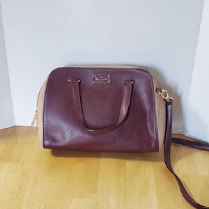 Kate Spade Crossbody Kay Street Two-tone Felix Suede / Mulled Wine Leather Satchel Handbag Purse